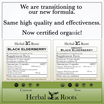Herbal Roots Organic Black Elderberry Capsules - Max Strength | 60 Vegan Capsules