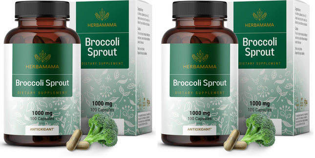 HERBAMAMA Broccoli Sprouts Capsules – 1000mg Broccoli Sprout Extract, Vegan & Non-GMO | Immune & Antioxidant Support (Pack of 2)