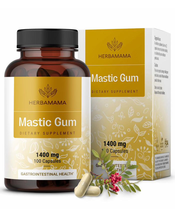 HERBAMAMA Mastic Gum Capsules 1400mg – Digestive Support (Vegan, Non-GMO)