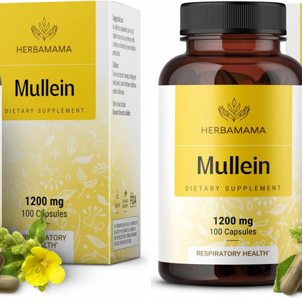 HERBAMAMA Mullein Leaf Capsules - 1200mg Lung Detox Support | Vegan & Non-GMO | Pack of 2