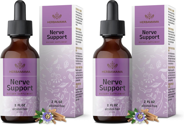 HERBAMAMA Nerve Support Supplement - Vegan Nerve Support Formula with Ashwagandha & Bacopa Monnieri for Brain - Non-GMO, Alcohol & Sugar-Free Daily Calming Drops for Adults, 28-Day Supply (Pack of 2)