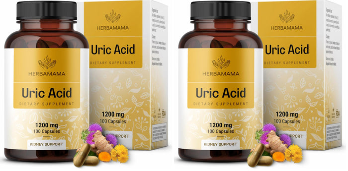 HERBAMAMA Uric Acid Cleanse Capsules - 1200mg Uric Acid Support (Tart Cherry, Milk Thistle, Celery Root) - Vegan, Non-GMO - Pack of 2