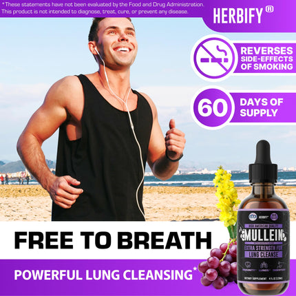 HERBIFY Mullein Drops – Lung Support & Immune Support, Made in USA, 4 Oz Grape Flavor