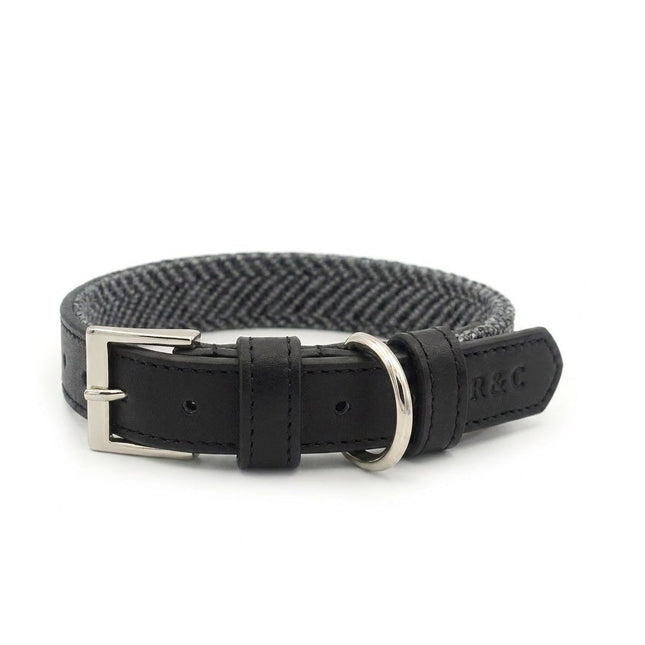 THE BALMORAL | LUXURY GREY HERRINGBONE & LEATHER DOG COLLAR