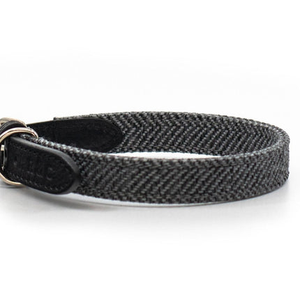 THE BALMORAL | LUXURY GREY HERRINGBONE & LEATHER DOG COLLAR