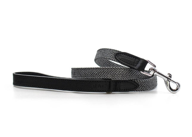 THE BALMORAL | LUXURY GREY HERRINGBONE & LEATHER DOG LEAD
