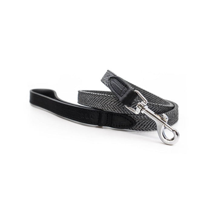 THE BALMORAL | LUXURY GREY HERRINGBONE & LEATHER DOG LEAD