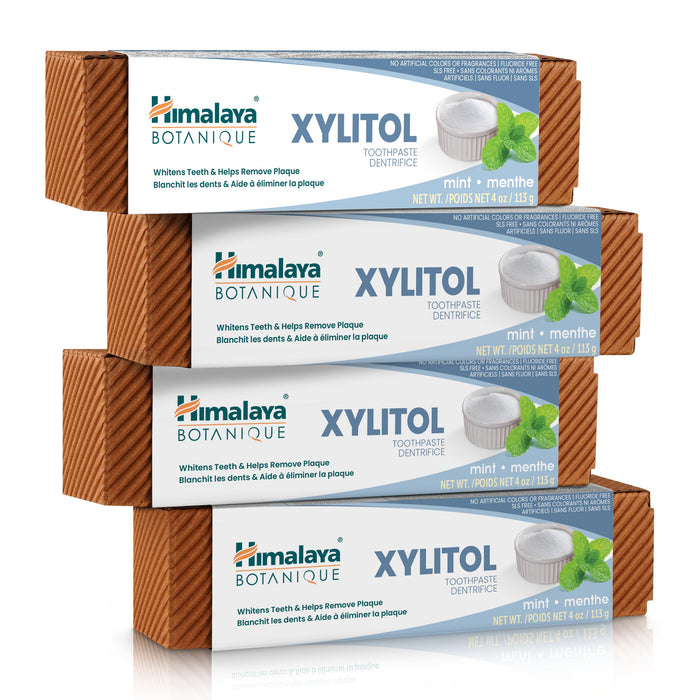 Himalaya Botanique Whitening Antiplaque Toothpaste with Xylitol – Fluoride Free, 4 oz, 4 Pack