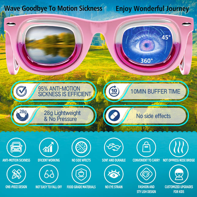 Hion Kids Anti-Motion Sickness Smart Glasses (Ages 3–8) – Ultra-Light Pink Travel Glasses