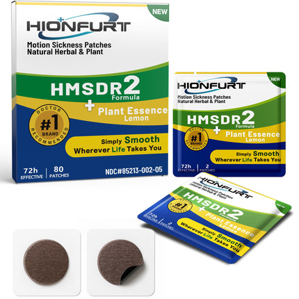 Hionfurt HMSDR2 80ct Motion Sickness Patches - Lemon, Non-Drowsy, 72H Travel Relief