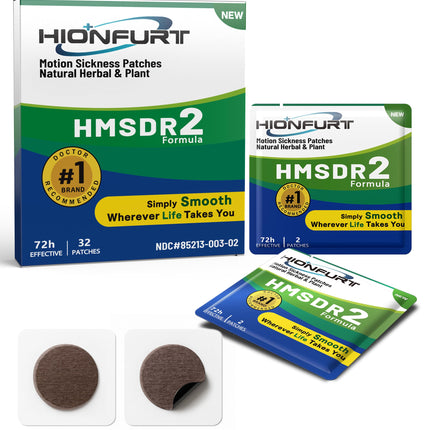 Hionfurt HMSDR2 32ct Motion Sickness Patches – Non-Drowsy, 72-Hour Travel Relief