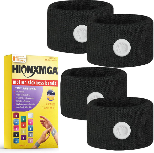 HIONXMGA 2 Pairs Motion Sickness Bands – Natural Nausea Relief, Acupressure Wristbands for Travel