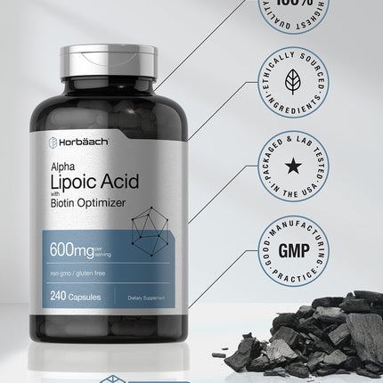 Horbäach Alpha Lipoic Acid 600mg + Biotin Optimizer – 240 Capsules (Pack of 2) | Gluten Free, Non-GMO