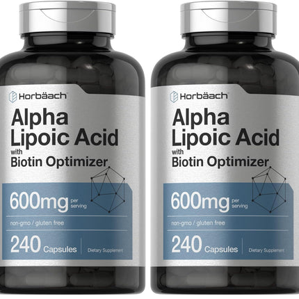 Horbäach Alpha Lipoic Acid 600mg + Biotin Optimizer – 240 Capsules (Pack of 2) | Gluten Free, Non-GMO