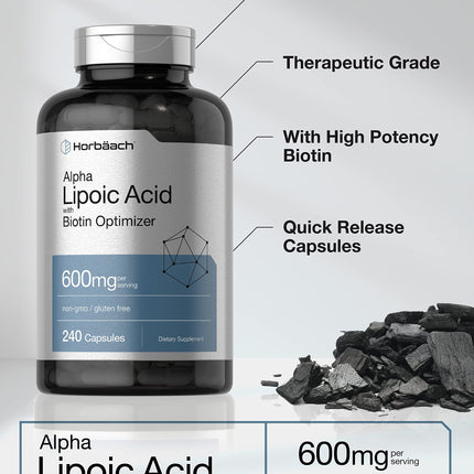 Horbäach Alpha Lipoic Acid 600mg + Biotin Optimizer – 240 Capsules (Pack of 2) | Gluten Free, Non-GMO