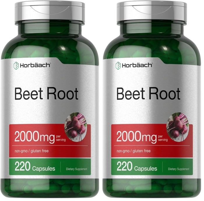 Horbäach Beet Root Powder Capsules – 220 Pills, Gluten Free, Non-GMO