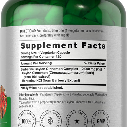 Horbäach Berberine with Ceylon Cinnamon – 2000mg, 120 Veggie Capsules (Pack of 2) | Vegetarian, Non-GMO & Gluten Free