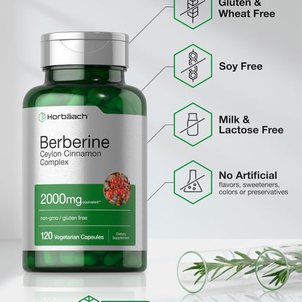 Horbäach Berberine with Ceylon Cinnamon – 2000mg, 120 Veggie Capsules (Pack of 2) | Vegetarian, Non-GMO & Gluten Free