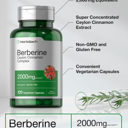 Horbäach Berberine with Ceylon Cinnamon – 2000mg, 120 Veggie Capsules (Pack of 2) | Vegetarian, Non-GMO & Gluten Free