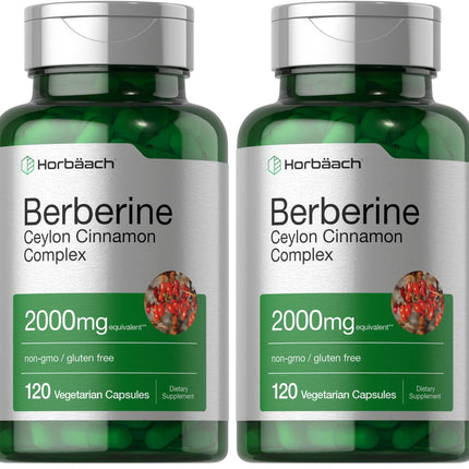 Horbäach Berberine with Ceylon Cinnamon – 2000mg, 120 Veggie Capsules (Pack of 2) | Vegetarian, Non-GMO & Gluten Free