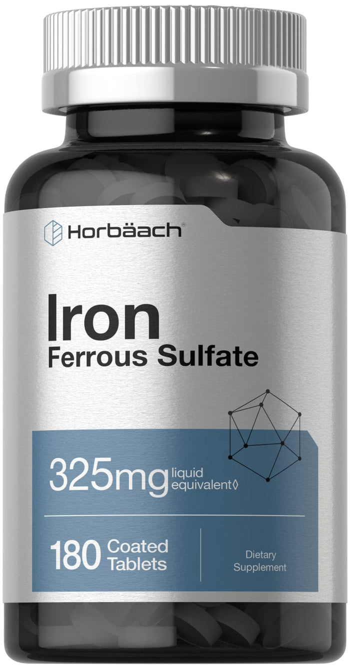 Horbäach Iron Ferrous Sulfate 325mg – 180 Count | Vegetarian, Non-GMO & Gluten Free