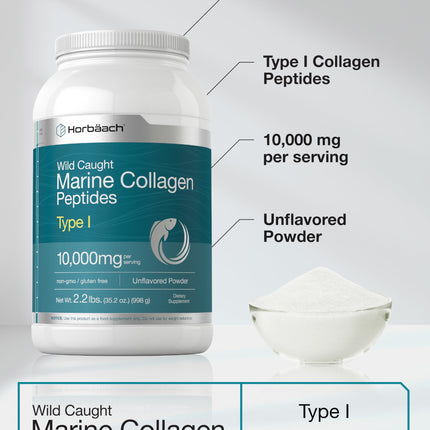 Horbäach Marine Collagen Powder 2.2 lbs – Unflavored, Hydrolyzed Peptides, Keto & Paleo