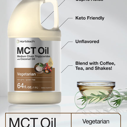Horbaach MCT Oil 64 oz – 100% Pure, Unflavored, Keto & Gluten Free | Blends with Coffee, Tea & Liquids