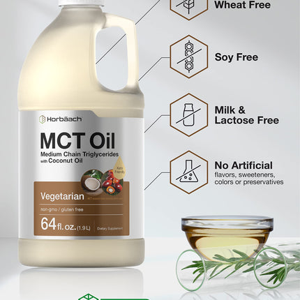 Horbaach MCT Oil 64 oz – 100% Pure, Unflavored, Keto & Gluten Free | Blends with Coffee, Tea & Liquids