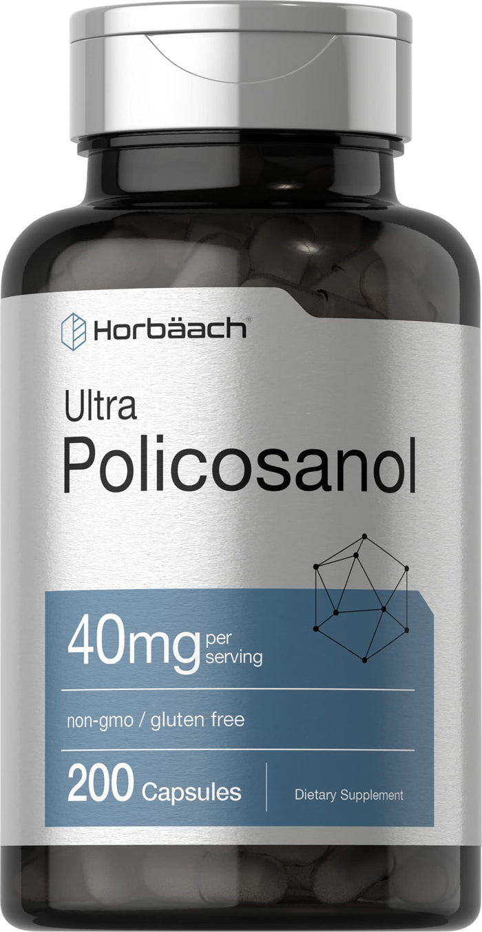 Horbäach Policosanol 40mg | 200 Capsules | Non-GMO & Gluten Free Supplement