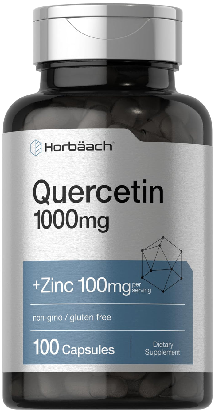 Horbäach Quercetin 1000mg Capsules with Zinc | 100 Count | Non-GMO, Gluten Free