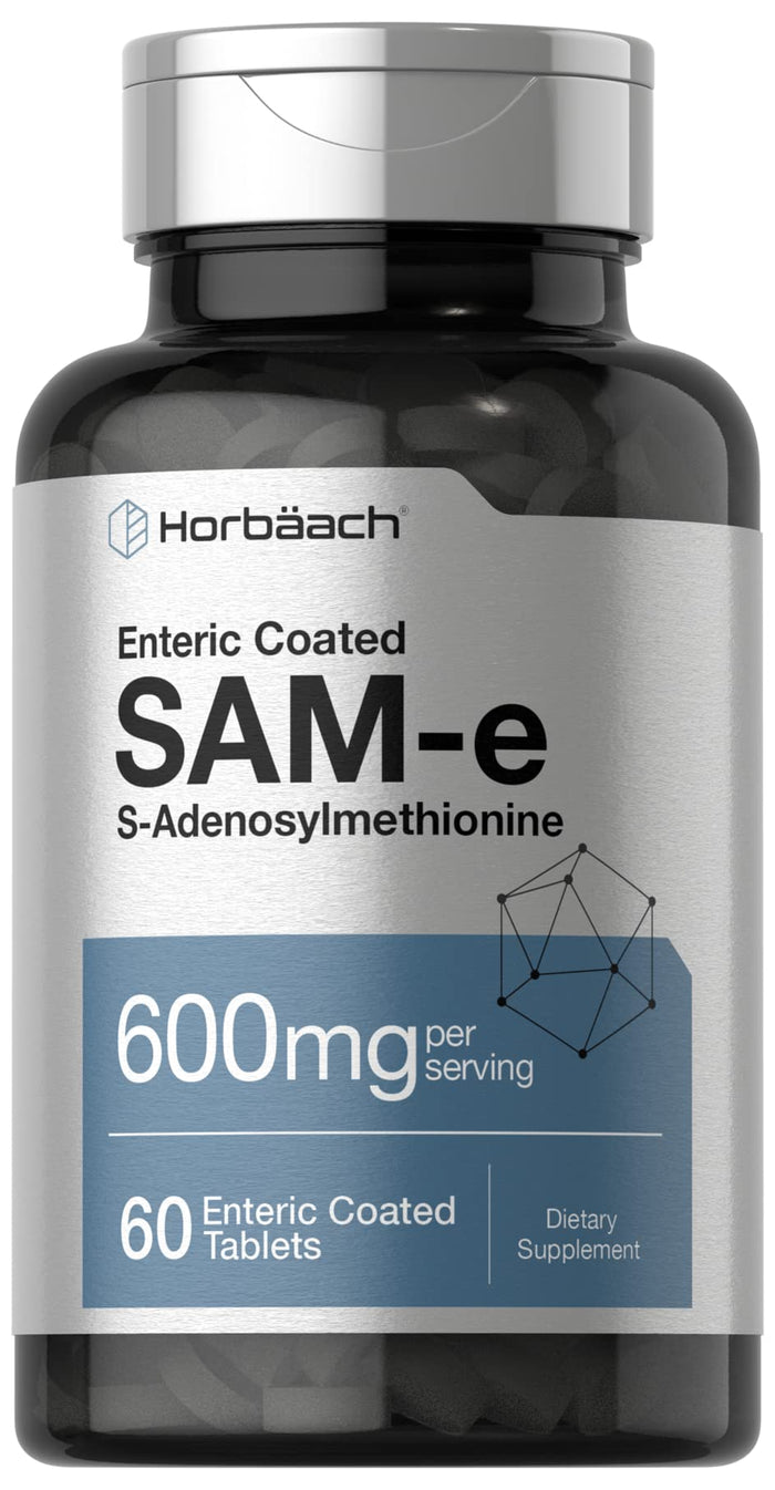 Horbäach SAM-e Supplement 600mg | 60 Vegetarian Tablets | Non-GMO & Gluten Free | S-Adenosyl Methionine