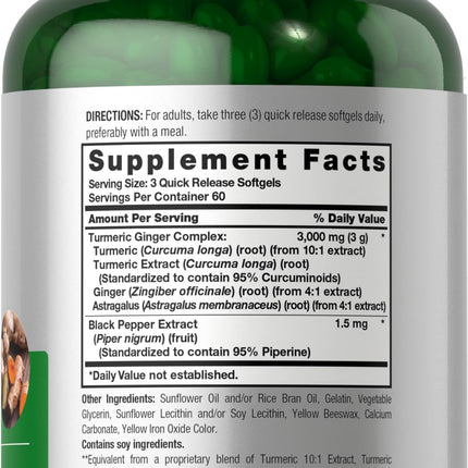 Horbäach Turmeric & Ginger 3000 mg Softgels (180) - Black Pepper - Non-GMO (Pack of 2)