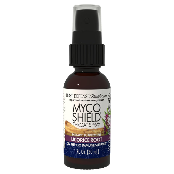 Host Defense MycoShield Throat Spray – Immune Support Mushroom Formula (Chaga, Reishi, Turkey Tail, Licorice Root) 1 oz