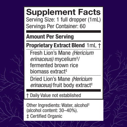 Host Defense Mushrooms Lion's Mane Extract – Brain Health & Focus Support (2 fl oz)