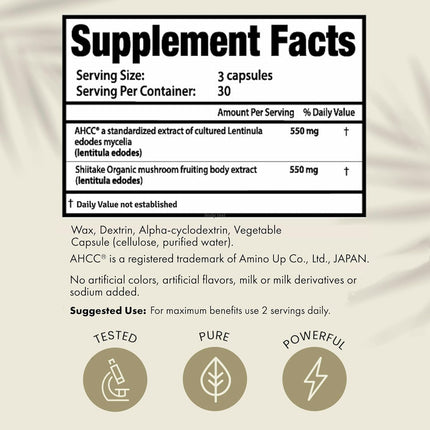 HPD Rx Premium AHCC & Shiitake Mushroom 1100 mg per Serving – Immune Support, 30-Day Supply