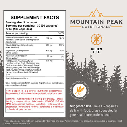HTN Blood Pressure Support for Heart & Circulation - Mountain Peak (180 Veg Capsules)