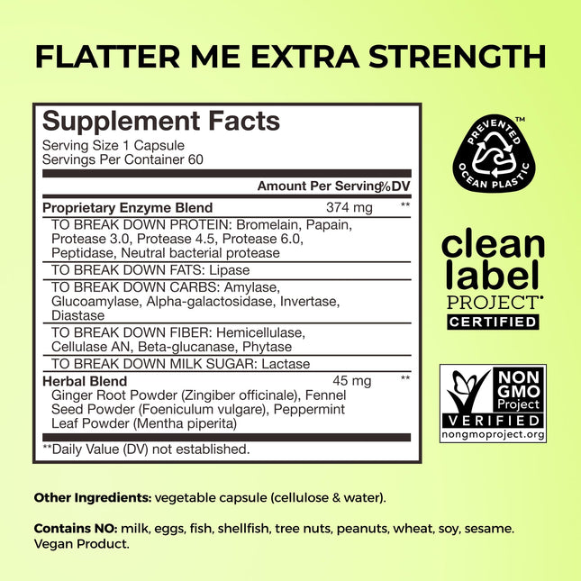 HUM Flatter Me Extra Strength Digestive Enzymes – Fast Acting Debloat, Ginger & Peppermint, 60 Capsules