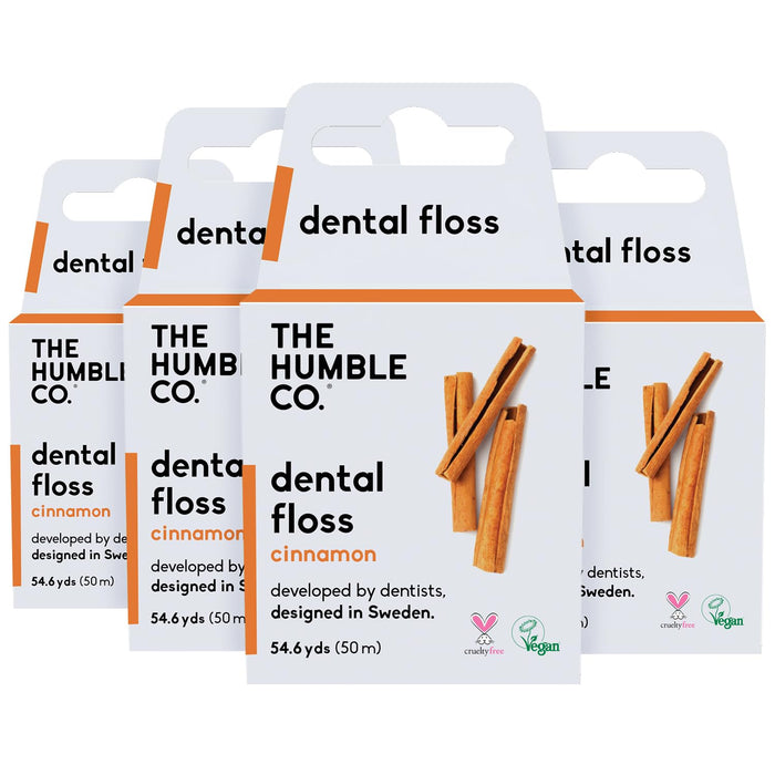The Humble Co Cinnamon Dental Floss - 4-Pack | Vegan Expanding Floss, 220 Yards