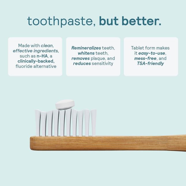 Huppy Toothpaste Tablets Cinnamon - Nano Hydroxyapatite, Fluoride Free, Remineralizing & Whitening | Travel Tin (4 Month Refill)
