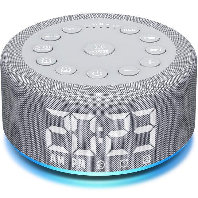 Hushing Sound Machine Alarm Clock with Night Light – Dual Alarms, 30 Sounds, Battery Backup
