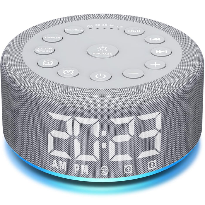 Hushing Sound Machine Alarm Clock with Night Light – Dual Alarms, 30 Sounds, Battery Backup