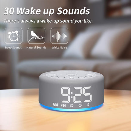 Hushing 3-in-1 Sound Machine Alarm Clock Night Light — 32-Level Volume, 30 Sleeping Sounds, 30 Wake-Up Sounds