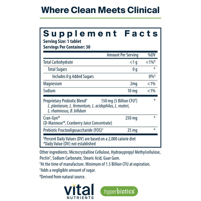 Hyperbiotics Vital Nutrients Pro Women Probiotics – Vaginal & Urinary Health | 6 Strains | 30 Vegan Tablets