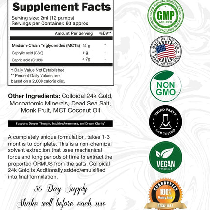 I Am Joy Co. Ormus Gold Oil Monoatomic | Deeper Thought, Intuition & Dream Clarity | 4oz