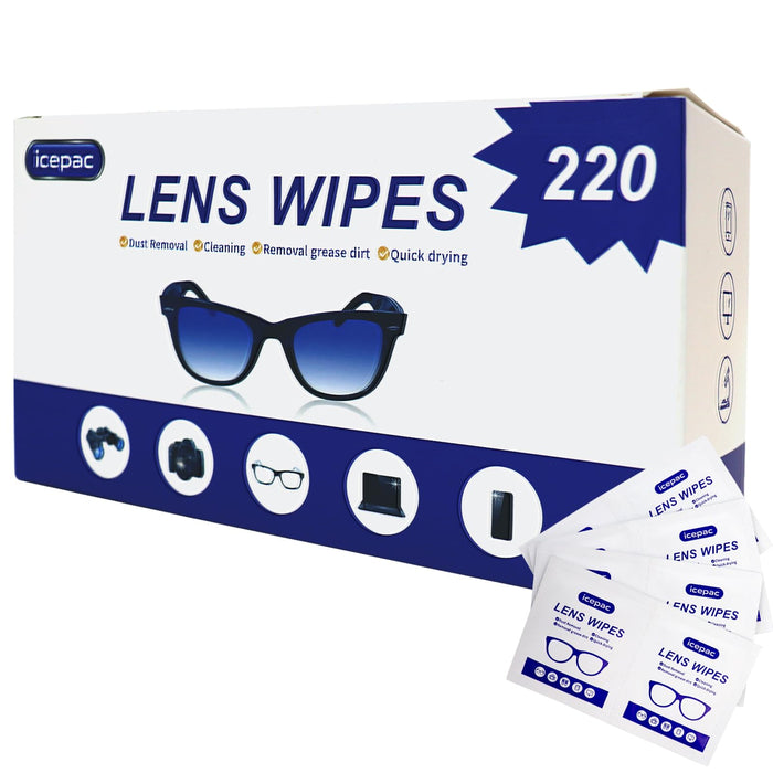 Icepac Lens Wipes - 220 Pre-Moistened Wipes for Glasses & Screens