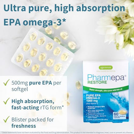 Igennus Pharmepa Restore – Pure EPA 1000mg, rTG Omega-3, IFOS Certified, 60 Softgels