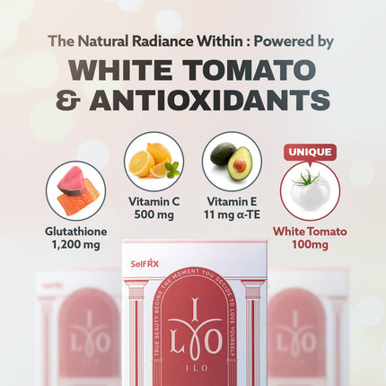 ILO Whitathione – Glutathione + White Tomato Antioxidant Powder with Vitamin C & E | 30-Pack Daily Glow Support