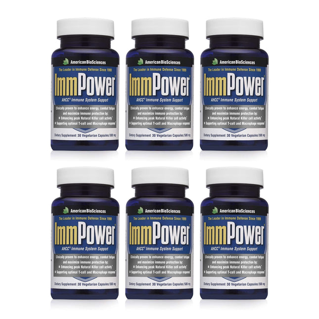 American BioSciences ImmPower AHCC 6-Pack – Enhanced Immune Support, 500 mg per Capsule, 30 Vegetarian Capsules