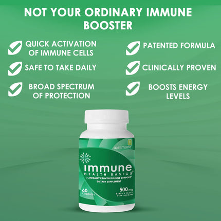 Immune Health Basics Ultra Strength Immunity – Clinically Studied Beta Glucan, Gluten-Free Vegan Capsules, 60 Count, 500 mg