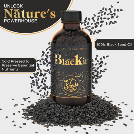 7 Seeds Cold Pressed Black Seed Oil - 240 ml Cold Pressed Nigella Sativa Liquid for Immune Support, Inflamation Support, Digestion, Hair & Skin (8 Fl Oz)